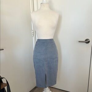Gray Blue Knee-Length Pencil Skirt with Slit
